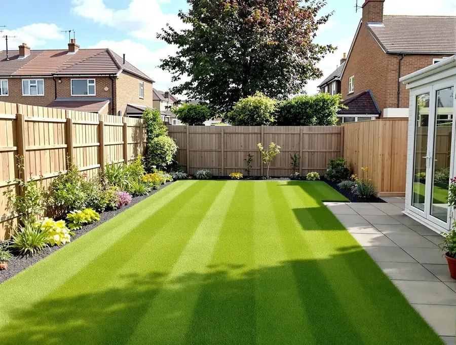 Tidy back garden with lawn and patio